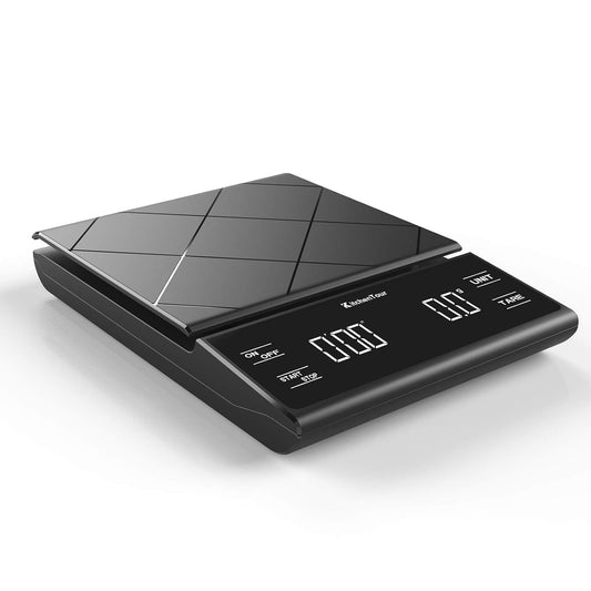 KitchenTour Coffee Scale with Timer - Digital Multifunction Weighing Scale with 3kg/0.1g High Precision - Pour Over Drip - Espresso Scale with Bright LCD Display (Batteries Included)-Black