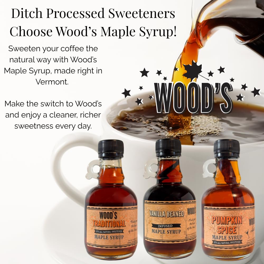 WOOD'S Blueberry Crush Maple Syrup – Small-Batch Vermont Maple Syrup Infused with Real Blueberry Flavor | All-Natural, Vegan Sweetener for Pancakes, Desserts, Cocktails & Baking | 8.45 Fl Oz (250mL)