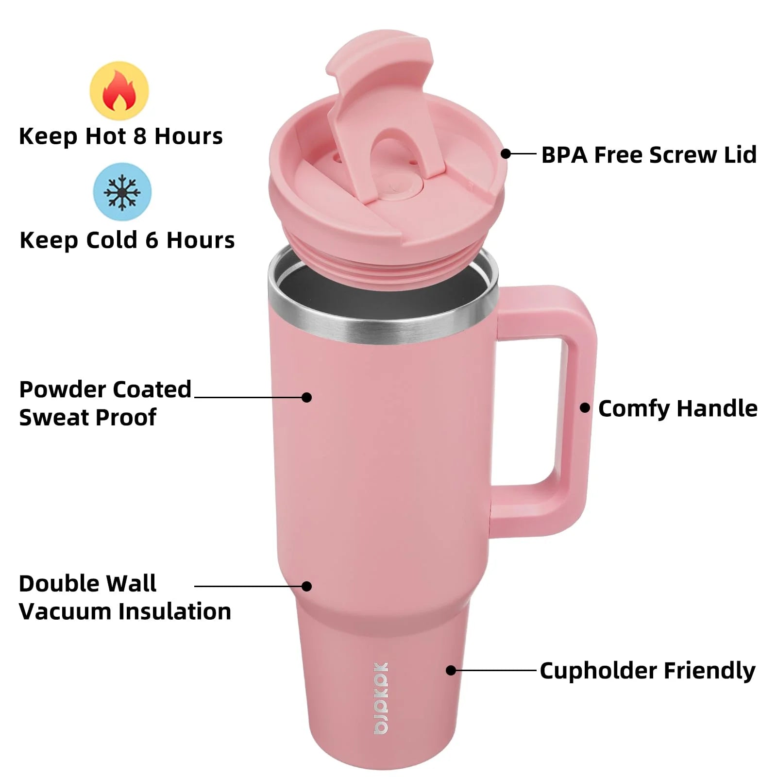 Insulated Tumblers with Handle and Straw 40 Oz Stainless Steel Tumbler Cups with Lid,Light Pink
