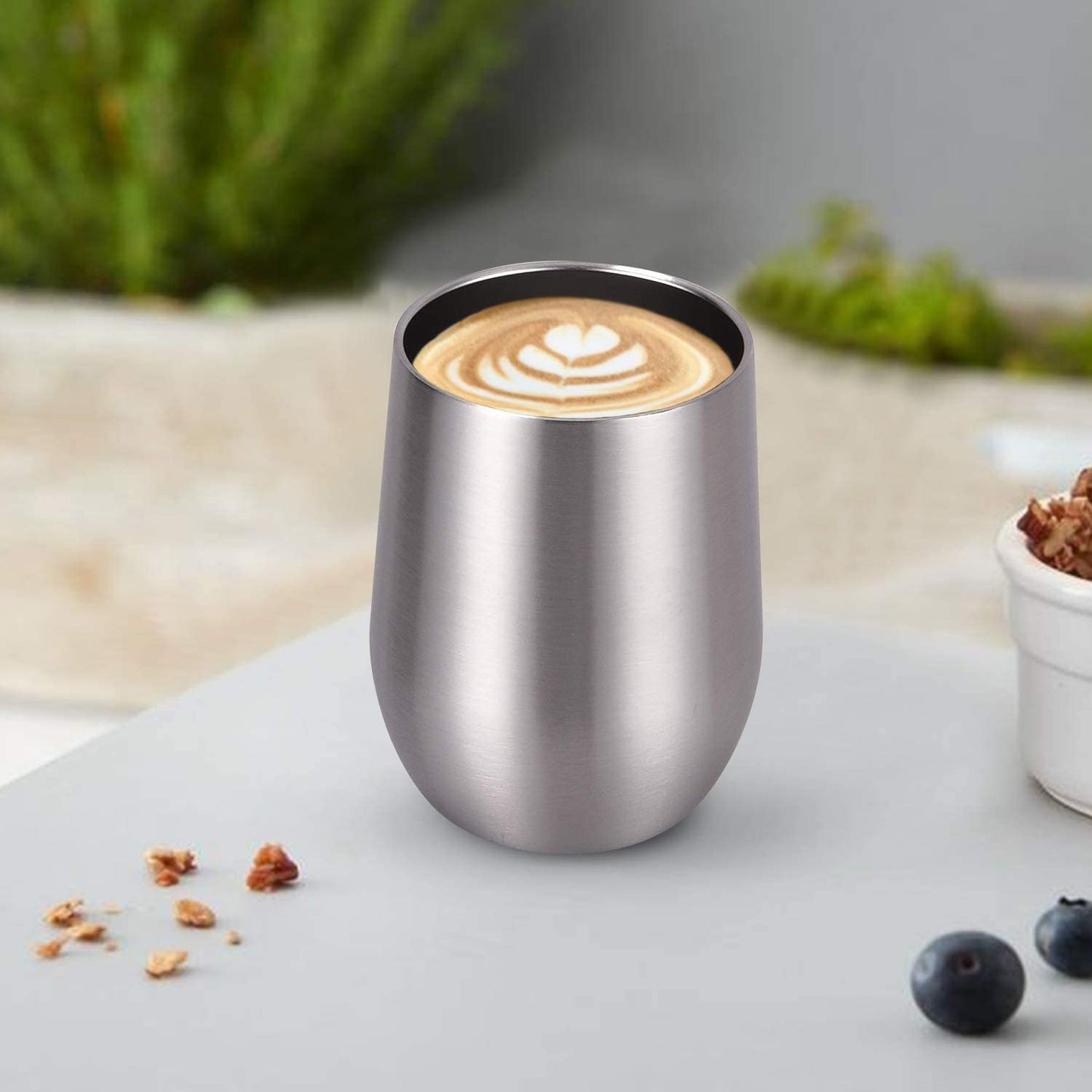 12 Pack Stainless Steel Wine Tumblers, 12Oz Double Wall Vacuum Insulated Wine Tumblers with Lids and Straws, Stainless Steel Stemless Wine Glasses for Coffee, Wine, Cocktails, Champaign, Silver