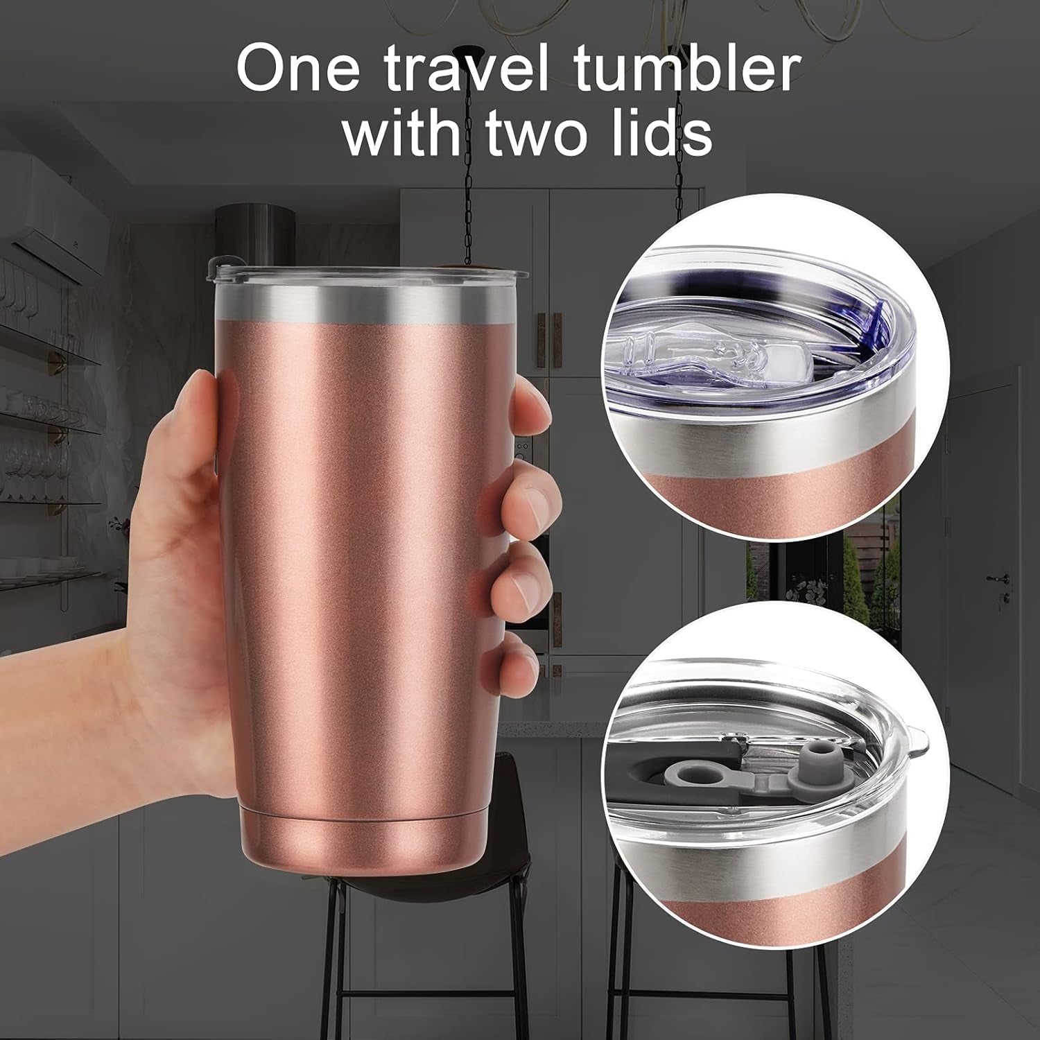 8 Pack Stainless Steel Travel Tumbler, 20 Oz Insulated Tumbler with Lid Straw, Double Wall Travel Tumbler for Home Office Picnic, Vacuum Insulated Coffee Tumbler Cup for Hot Cold Drinks, Rose Gold