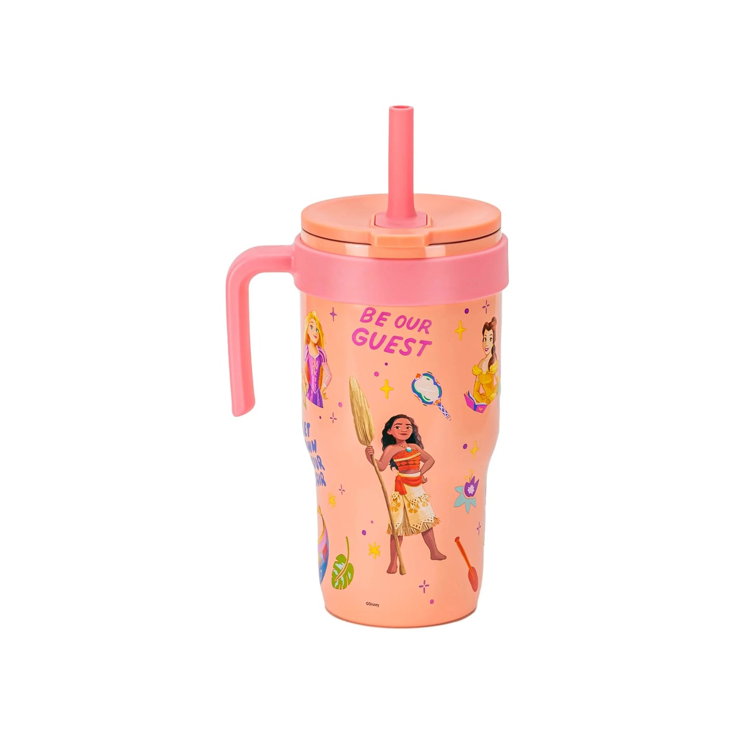 18Oz Princess Kids Straw Handle Tumbler, Stainless Steel Vacuum Insulated Cruiser Tumbler with Silicone Straw Utilizing Leak-Proof Valve, Travel Straw Tumbler with Handle