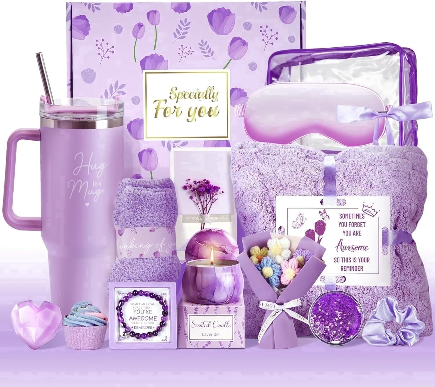 15Pcs Birthday Gifts for Women, Relaxing Spa Gifts Baskets for Her, Care Package with Luxury Flannel Blanket and 40 Oz Tumbler, Valentines, Mothers Day, Women'S Gift for Mom, Wife, Friends