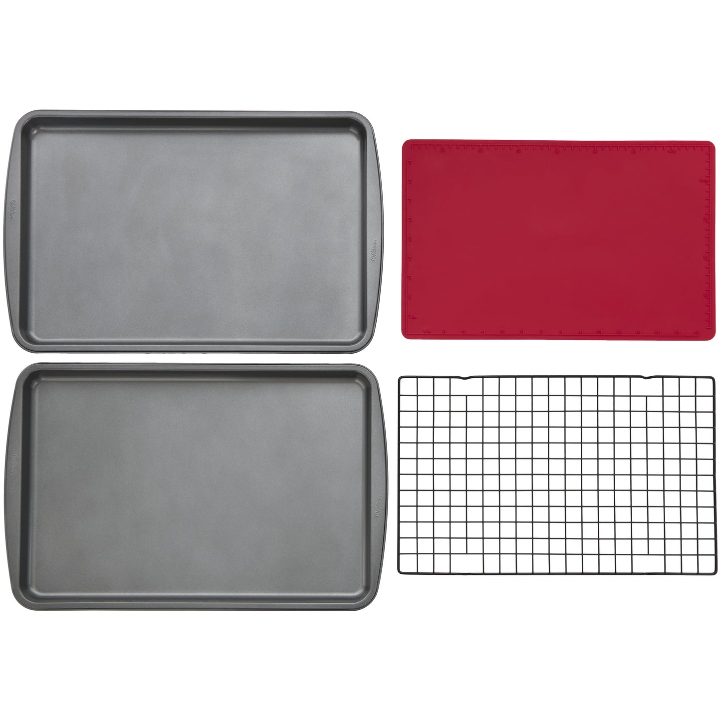 Nonstick Cookie Sheet, Cooling Grid and Silicone Baking Mat Bakeware Set, 4-Piece