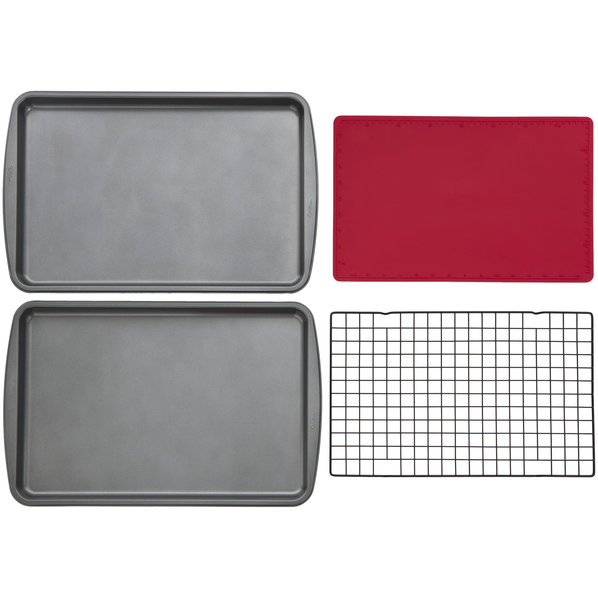 Nonstick Cookie Sheet, Cooling Grid and Silicone Baking Mat Bakeware Set, 4-Piece