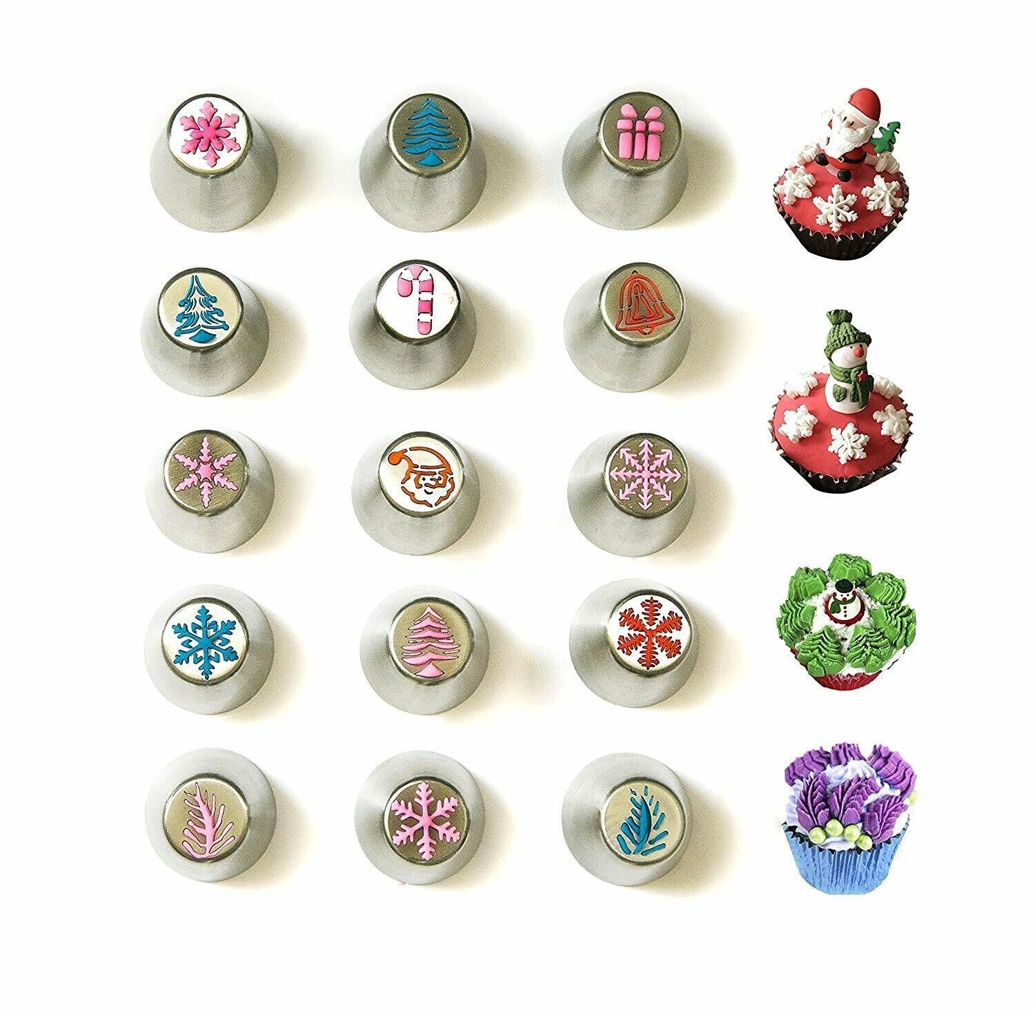 18PACK Russian Icing Piping Tips Christmas Nozzles Pastry Bag & Coupler Set