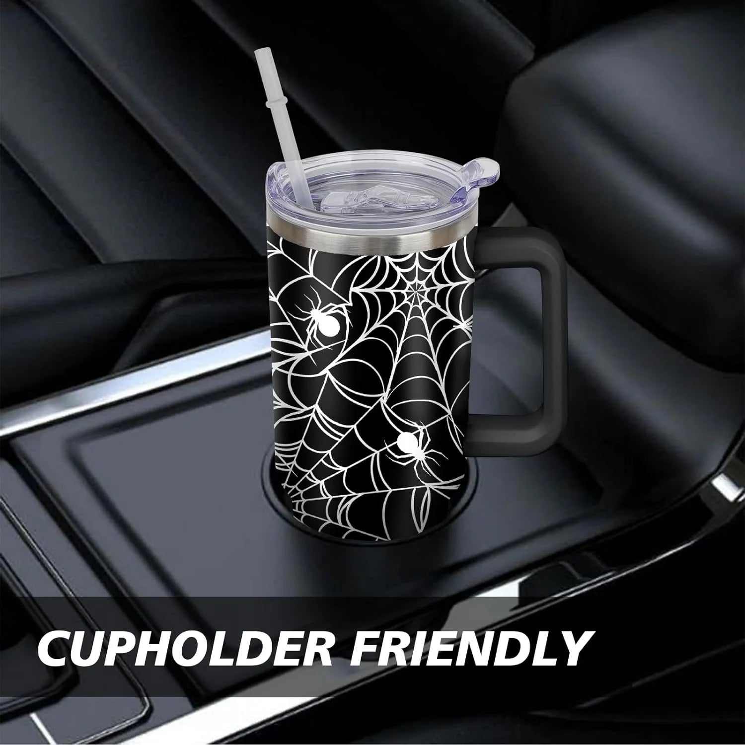 Halloween Tumbler 40 Oz Halloween Tumblers with Handle and Straw Spider Web Stainless Steel Insulated Coffee Cups Mugs Halloween Gifts Stuff for Women Girls