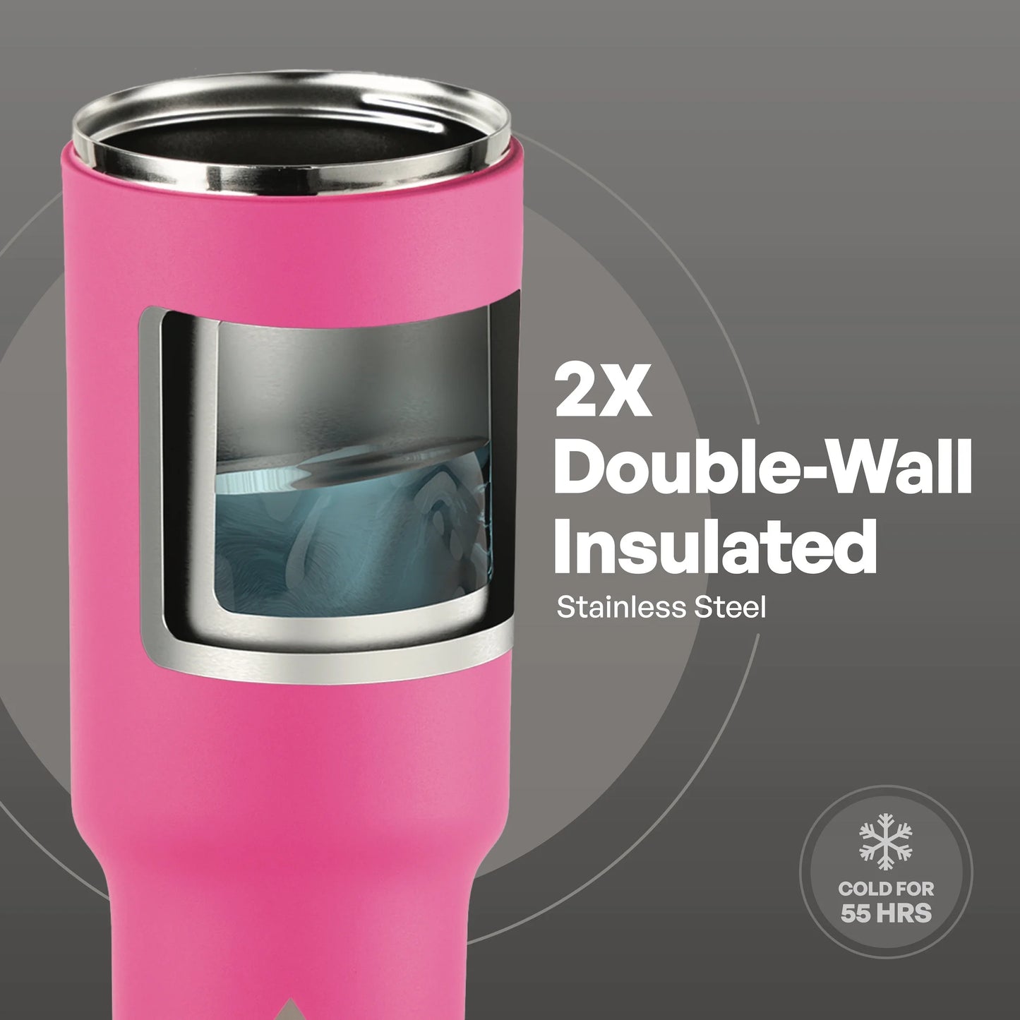 40Oz Stainless Steel Hudson Tumbler with Flip-Up Straw, Bright Pink