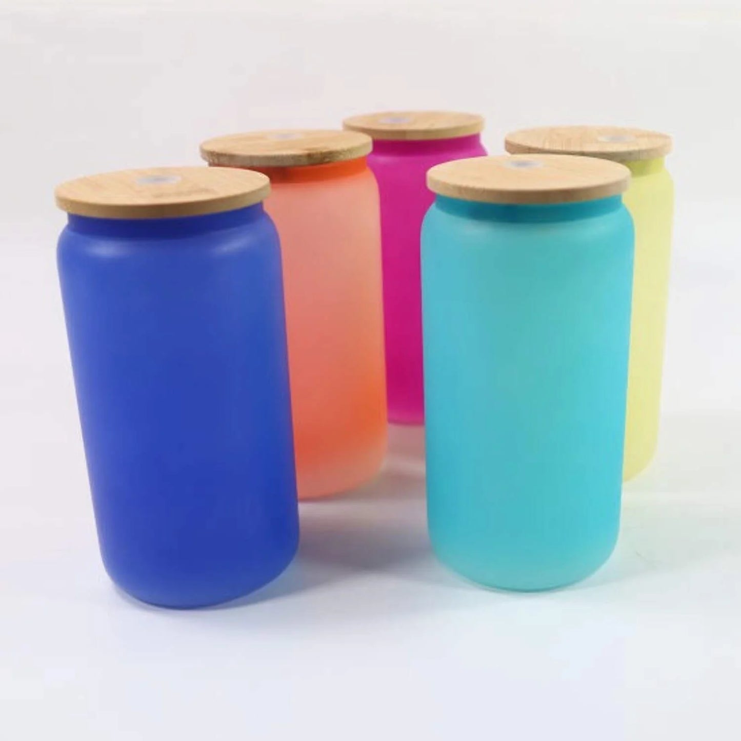 16Oz Blank Sublimation Color Changing Glass Jar Cans Tumblers (Includes Bamboo Lid Straw)