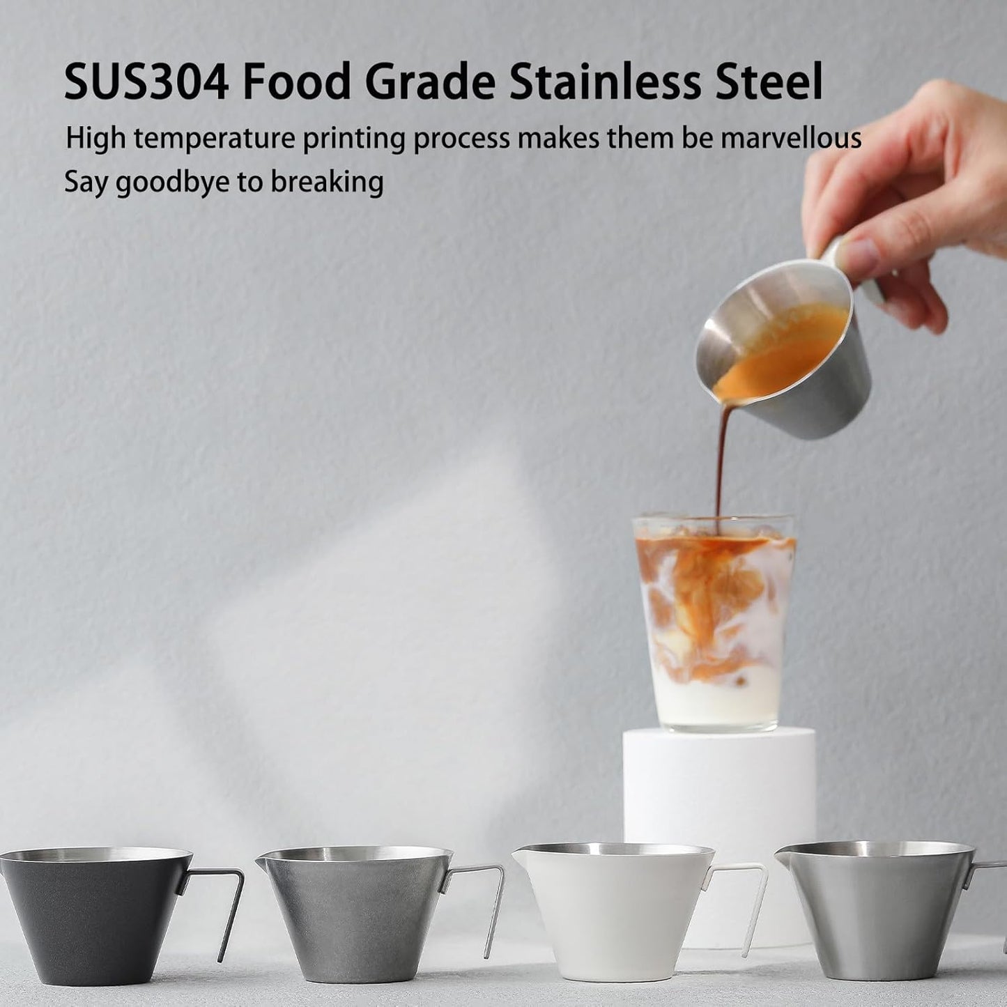 MHW-3BOMBER Espresso Measuring Cup Espresso Shot Cup 2oz Stainless Steel Pouring Cup for Tomato Sauce|Steak Sauce|Desserts|Beverages| (Matte Glossy) G5140