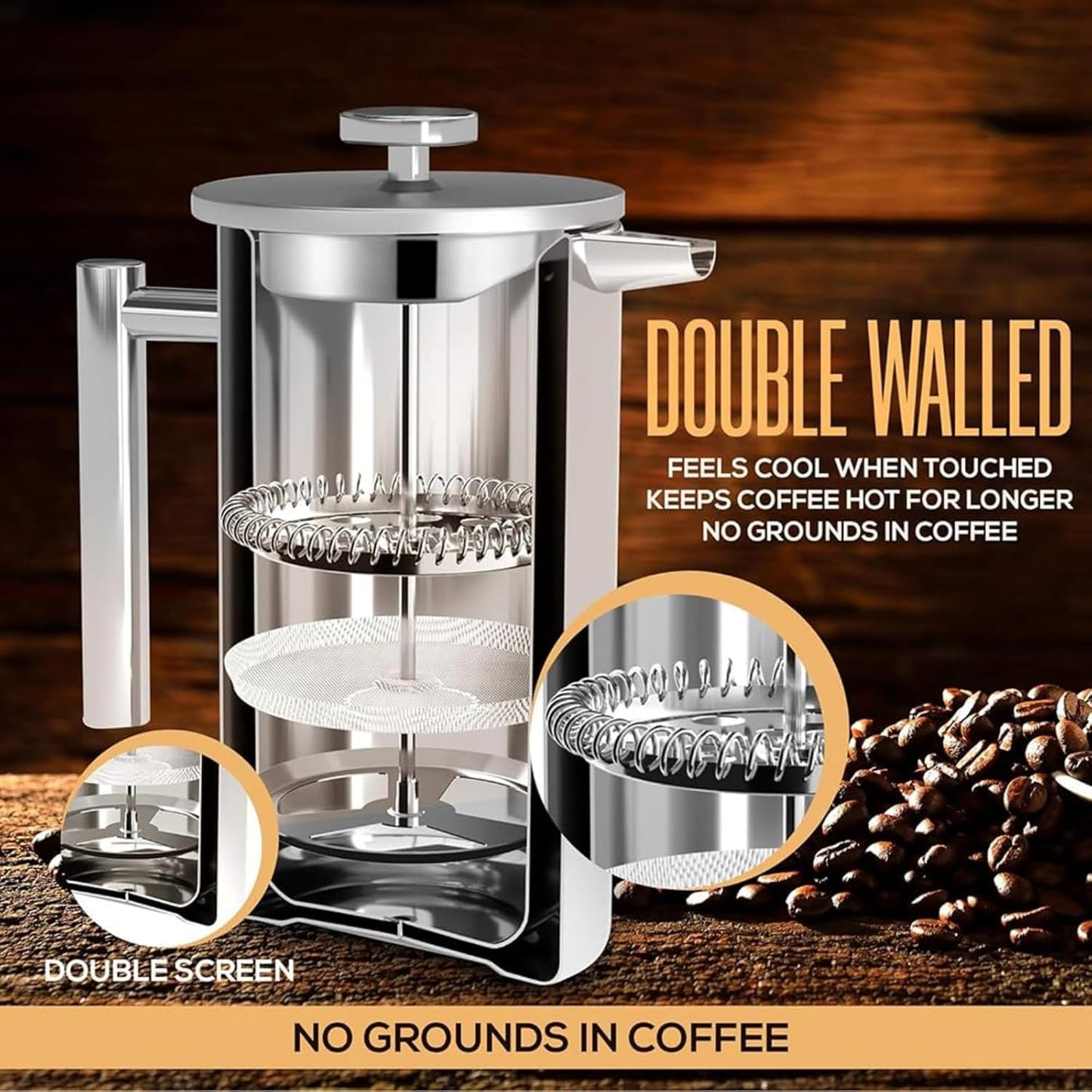 French Press Coffee Maker,Stainless Steel Double Wall Insulated Coffee Press 34 oz,4-8 Cups, Portable Hot Cold Brew Teapot Cafetera for Coffee Bar Accessories Kitchen Camping (White,34oz)