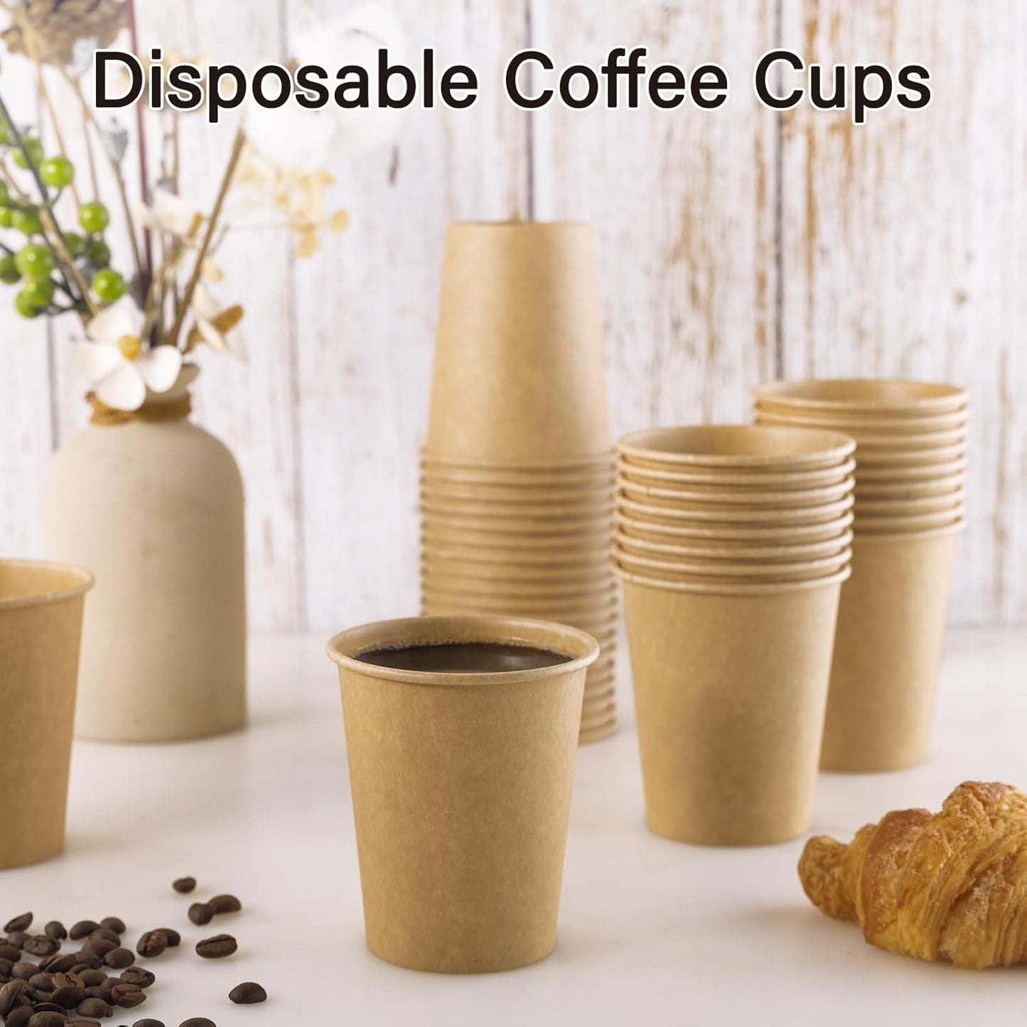 LITOPAK 300 Pack Disposable Coffee Cups 8 oz Paper Cups for Water, Coffee, Juice, and Tea, 8 Ounce Hot Paper Cups for Home, Restaurant, Store, and Cafe