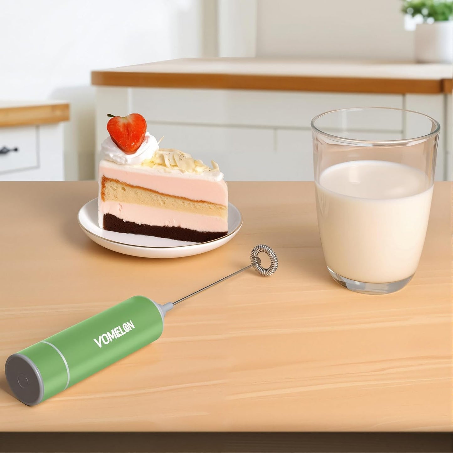 Electric Milk Frother Handheld,Travel Coffee Drink Mixer Batteries Included, 304 Stainless Steel Whisk for latte Cappuccino,Bulletproof Coffee Hot Chocolate,Egg-Grass Green