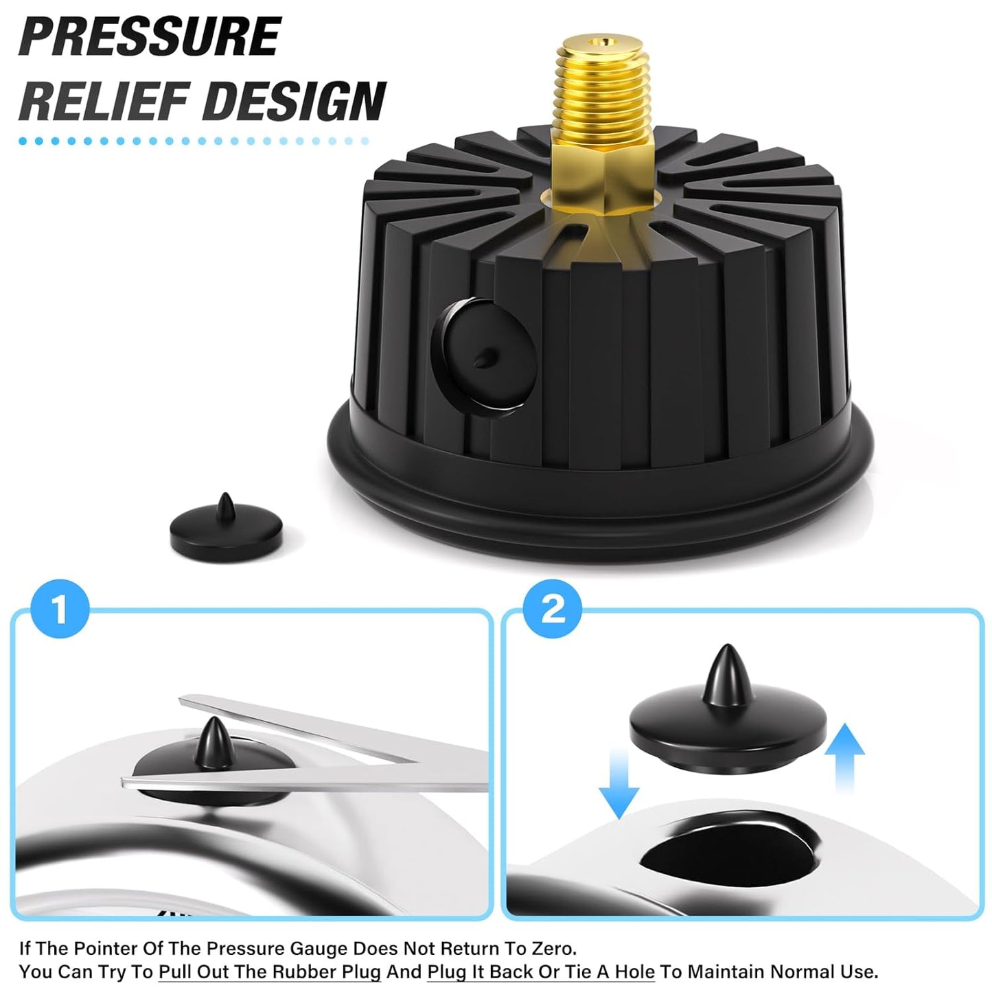 MEANLIN MEASURE -30inHG~30Psi Stainless Steel 1/4" NPT 2.5" FACE DIAL Vacuum Pressure Gauge, Center Back Mount (with Rubber Protective Sleeve), with 1/2" NPT and 3/8" NPT Hex Bushing