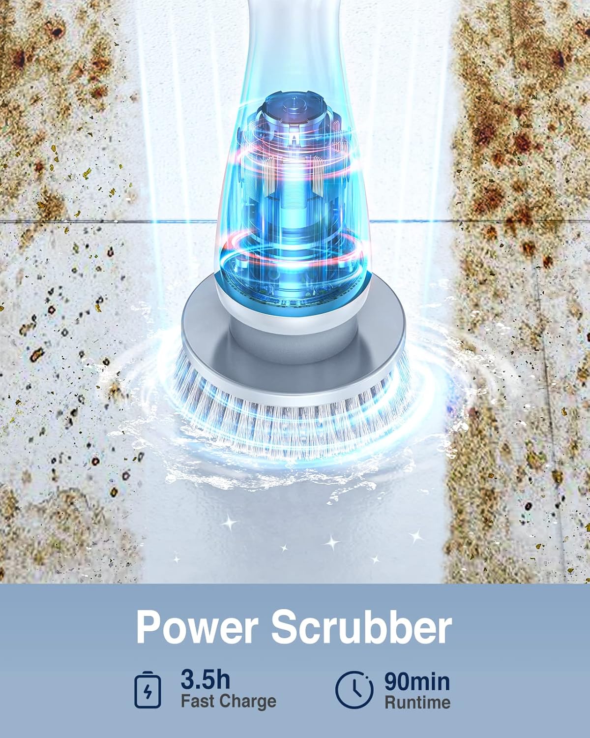 LABIGO Electric Spin Scrubber, Cordless Cleaning Brush Scrubber with 7 Replaceable Brush Heads and Adjustable Extension Handle, IPX7 Waterproof Power Cleaning Brush for Bathroom Tub Floor Tile Shower