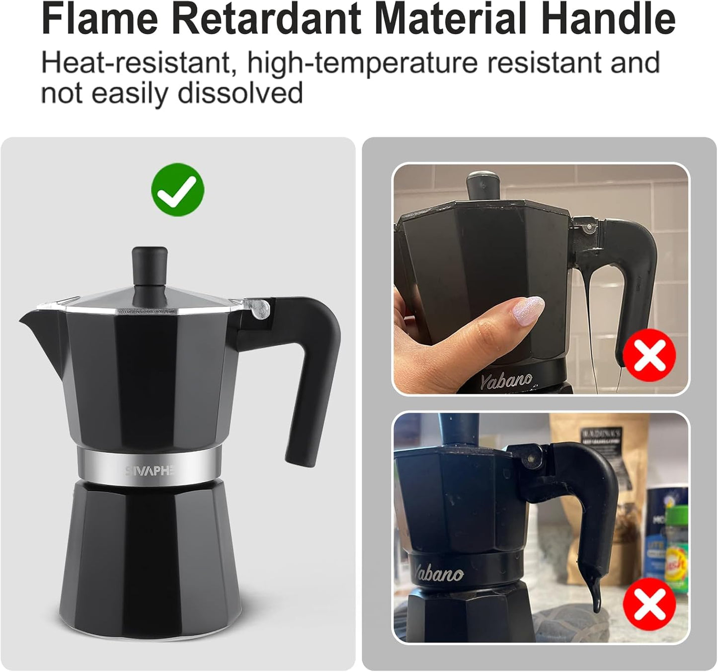 Sivaphe Aluminum Moka Pot 3 Espresso Cups, Percolator Espresso and Coffee Maker, Portable Stovetop Italian and Cuban Café Brewer for Home and Camping Black