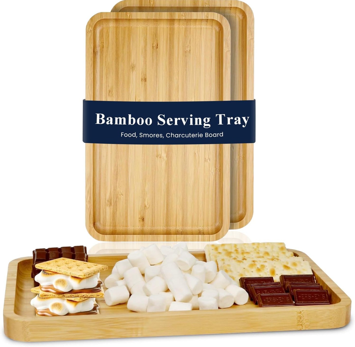 Bamboo Serving Tray 2 Pack ? Trays for Serving Food in Bed Couch Kitchen or Patio ? Rectangular Wooden Platters for Meals Snacks or Decor ? TV Trays Set for Dinner or Party or Tabletop Fire Pit