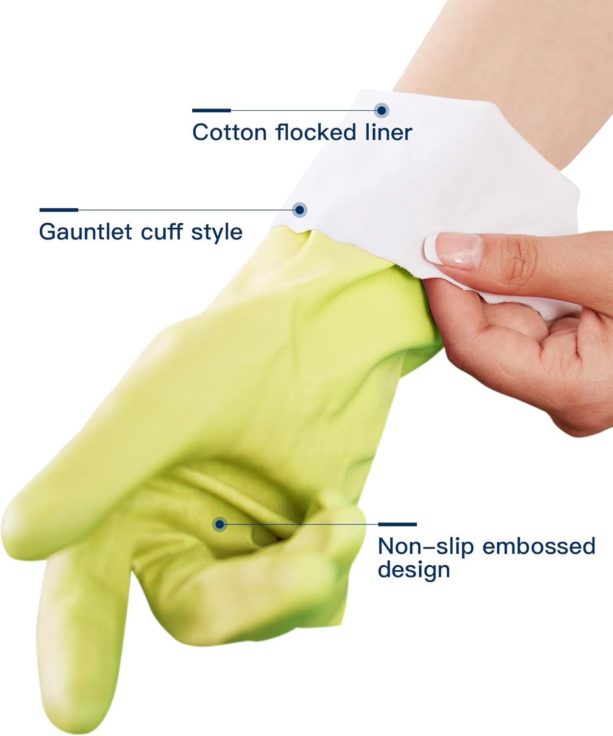 LANON 3 Pairs wahoo Skin-Friendly Cleaning Gloves, Dishwashing Kitchen Gloves with Cotton Flocked Liner, Reusable, Non-Slip, Bud Tender, Large