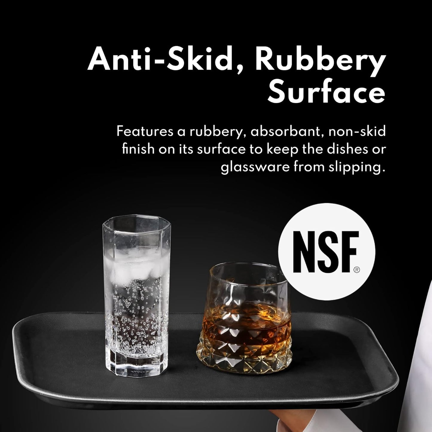 New Star Foodservice Restaurant Grade Non-Slip Tray, Plastic, Rubber Lined, Rectangular (Black, 15-Inch x 20-Inch)