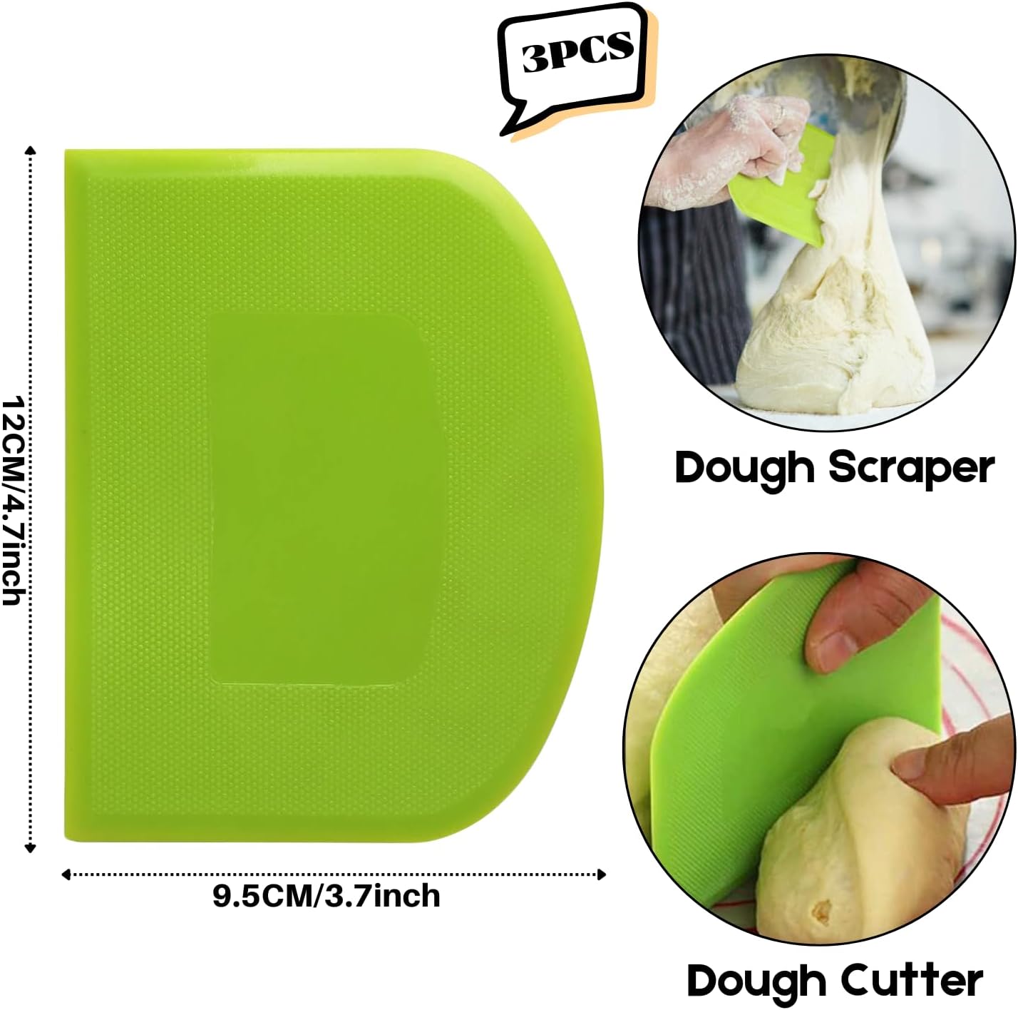 SURDOCA Dough Scraper Bench Scraper - 3P 4.7x3.7" Plastic Flexible Bowl Scraper, Sharp Edge & Angles Cake Scraper. Non-Slip Bakeware Decorating Tools Sculpting & Modeling Tools - Yellow+Green+Yellow