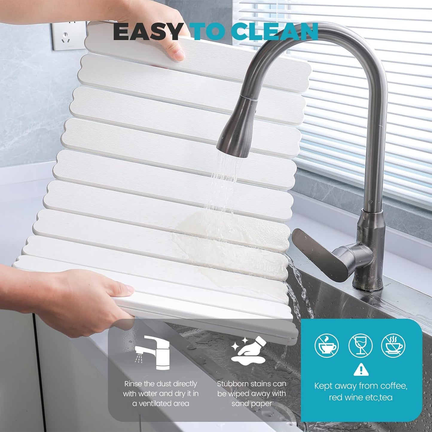 Extral Large Quick Dry Stone Drying Mat for Kitchen Counter,28x16 Inch Collapsible Eco-Friendly Absorbent Diatomaceous Earth Mat for Dishes Cups,Dish Drying Mats (White-Love Shape, 28x16 inch)