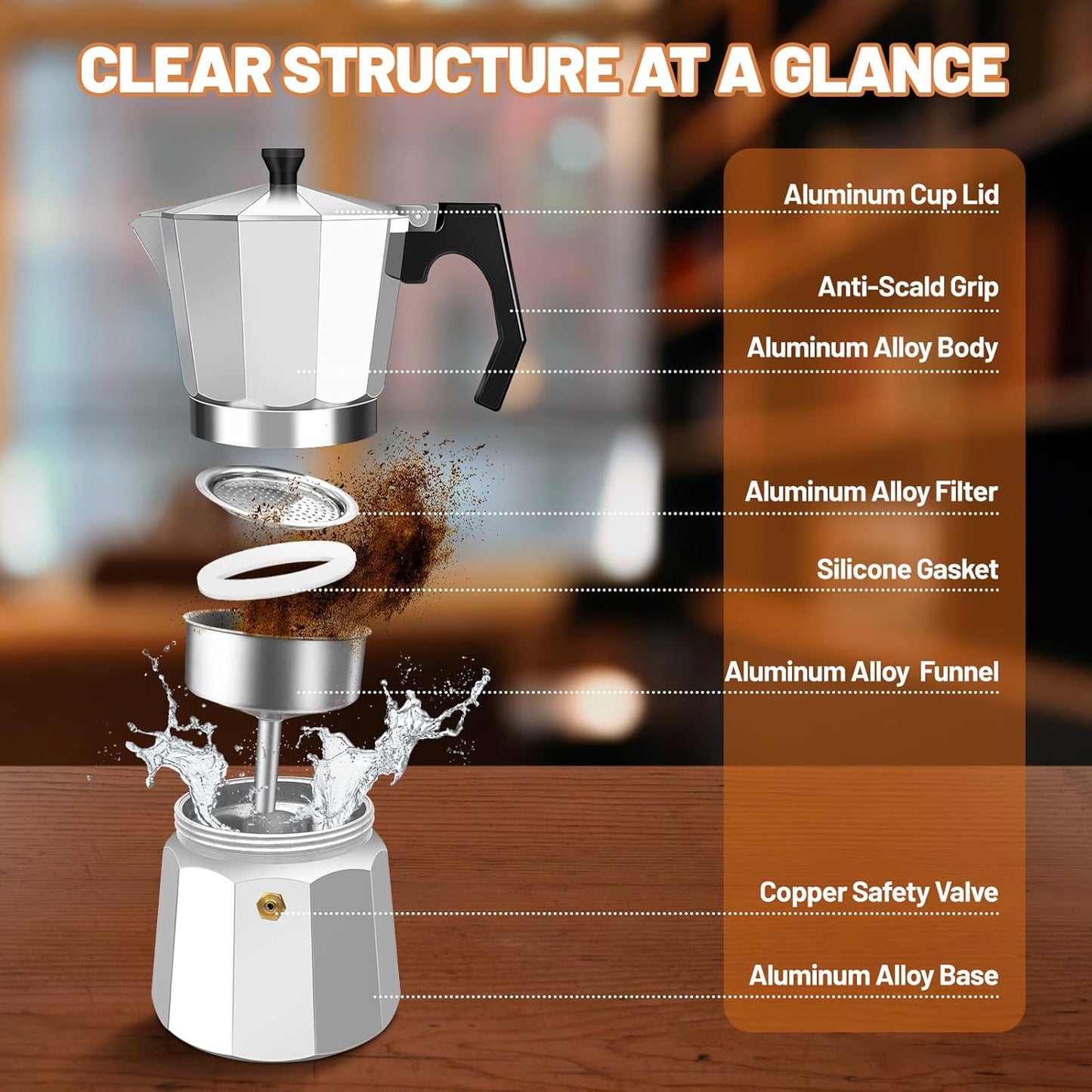 9 Cup Aluminum Espresso Stovetop Moka Pot Express Coffee Maker Percolator Italian Classic Mocha Coffee Machine for Italian and Cuban Cafe Brewing for Home & Camping 450ml 15oz