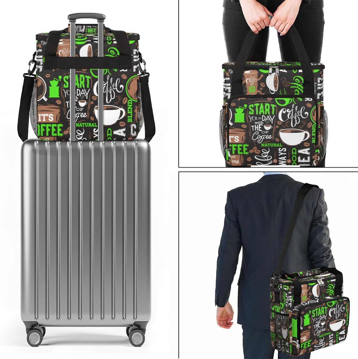 Green Start Your Day Coffee Coffee Maker Carrying Bag, Coffee Machine Travel Storage Bag Compatible with K-Mini or K-Mini Plus, Portable Single Serve Coffee Brewer Case with Pockets for K-Cup Pods