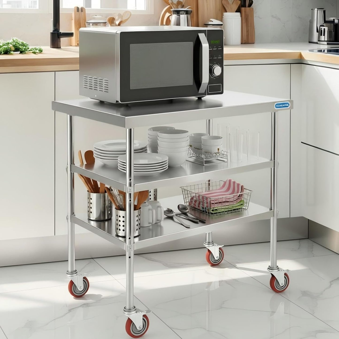 Stainless Steel Table with Wheels Stainless Steel Prep Table 24 x 30 Inch, NSF Commercial SS Metal Kitchen Prep Worktable for Restaurant Kitchen Garage Warehouse