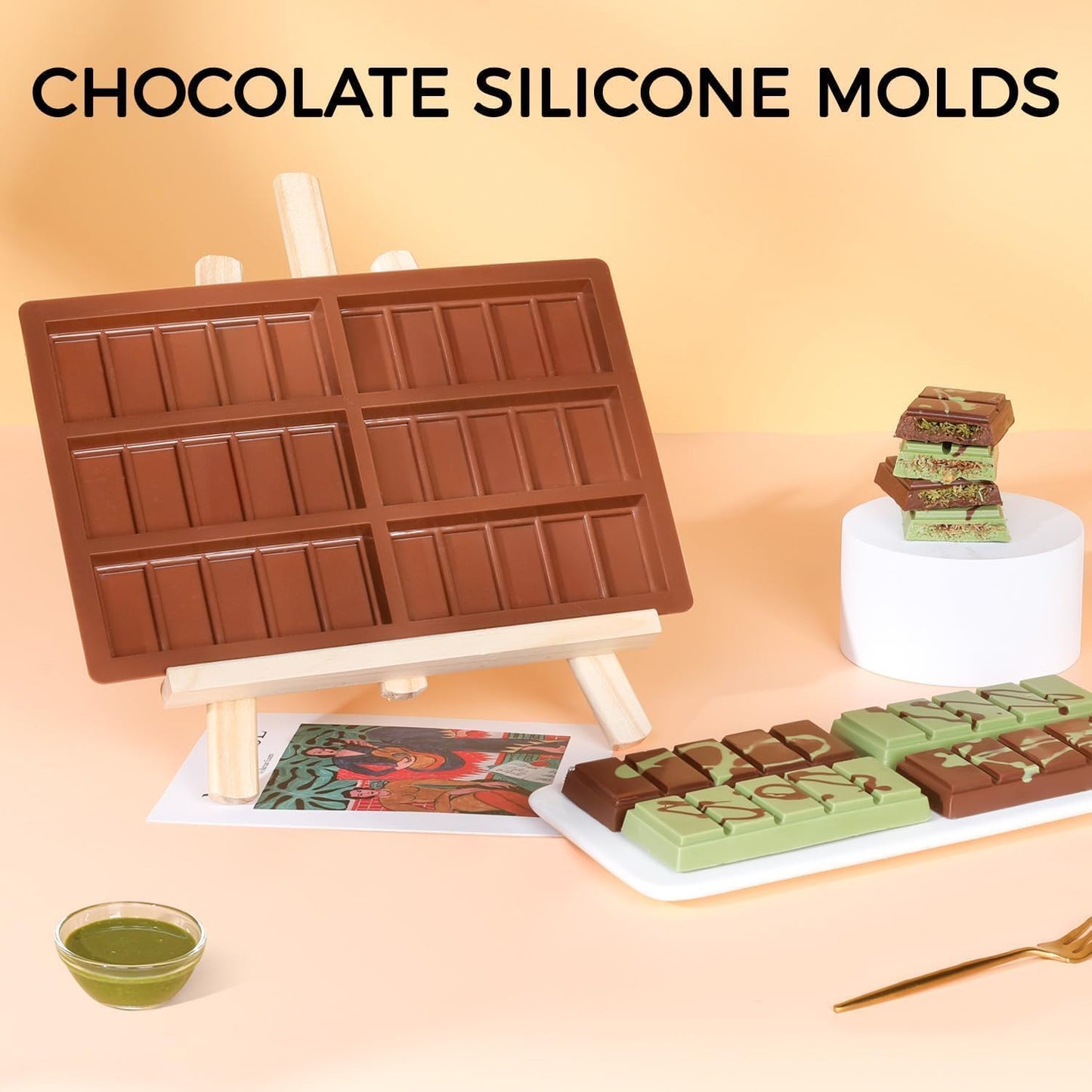 Chocolate Bar Mold - Non-Stick Silicone Chocolate Molds, Food Grade Dubai Deep Chocolate Bar Mold for Milk Pistachio - Set of 2
