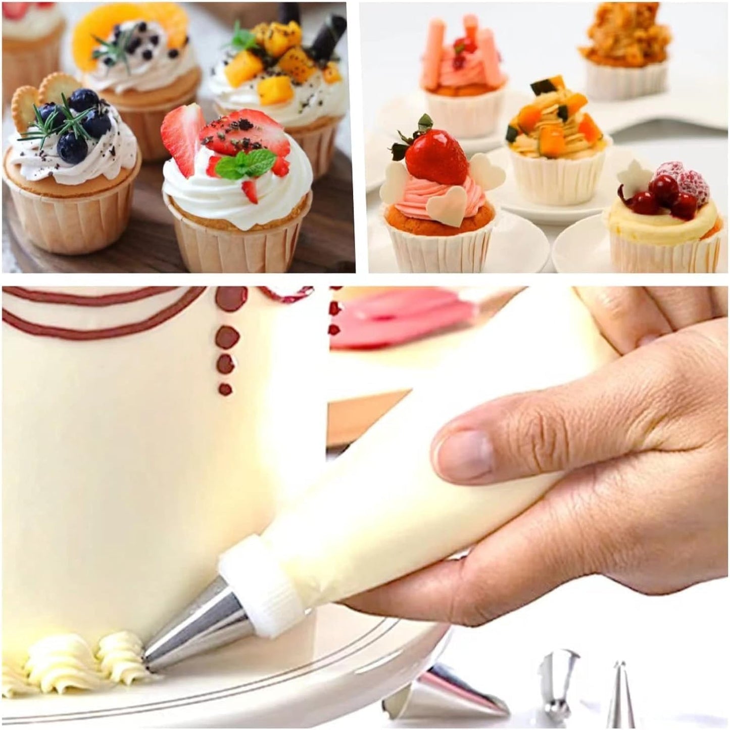 22 inch Large Piping Bags, AMBESTAR 200 Pcs Big Tipless Clear Plastic Disposable Pastry Bags for Frosting Decorating Cake Cupcake Cookie, Pro Long Thick Pastry Bag Essential Baking Tools