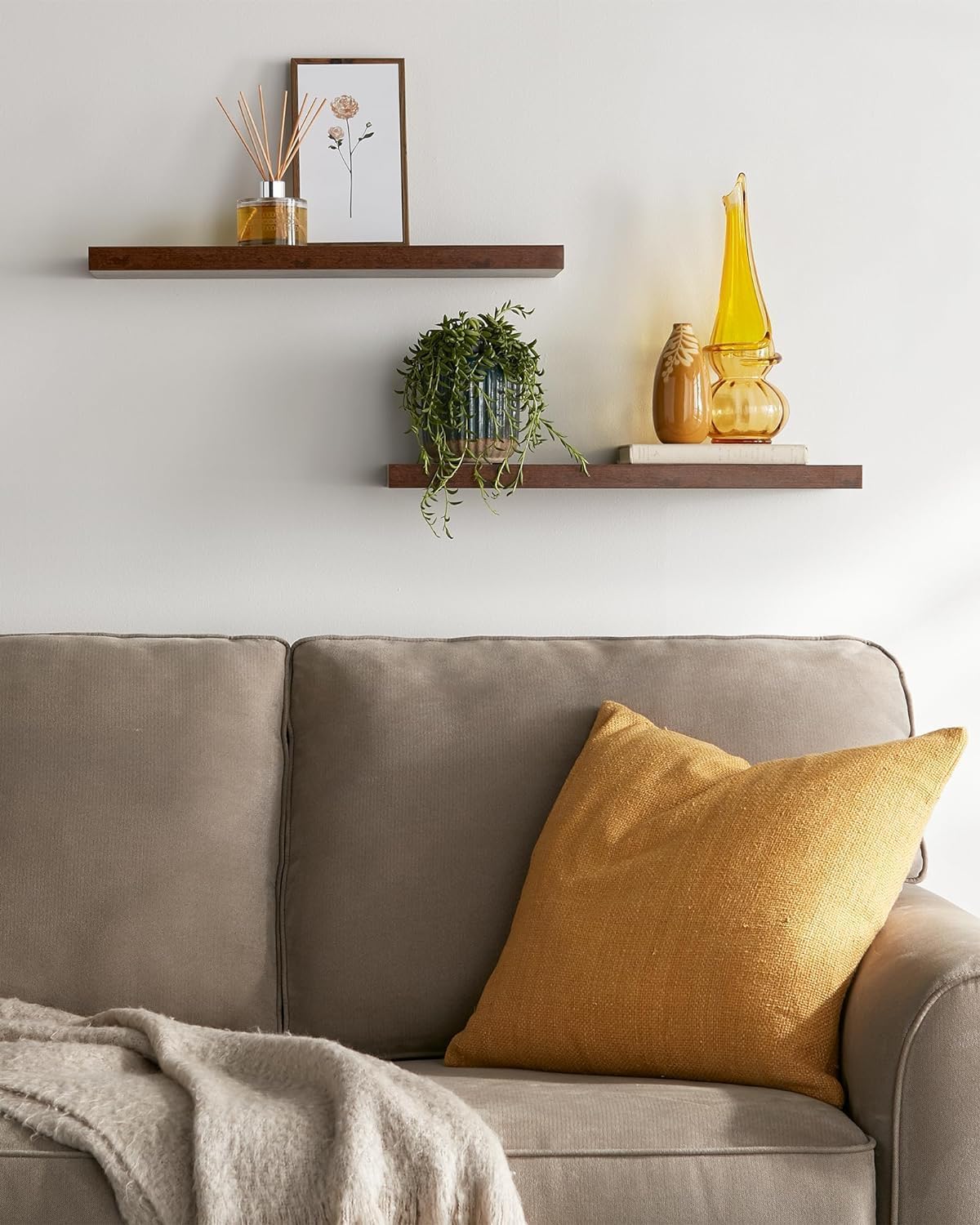 BAYKA Floating Shelves, 22.5 inch Rustic Wood Wall Mounted Shelves for Bedroom, Living Room, Kitchen & Office, Hanging Display Shelf with 22 lbs Capacity (Rustic Brown,Set of 2)