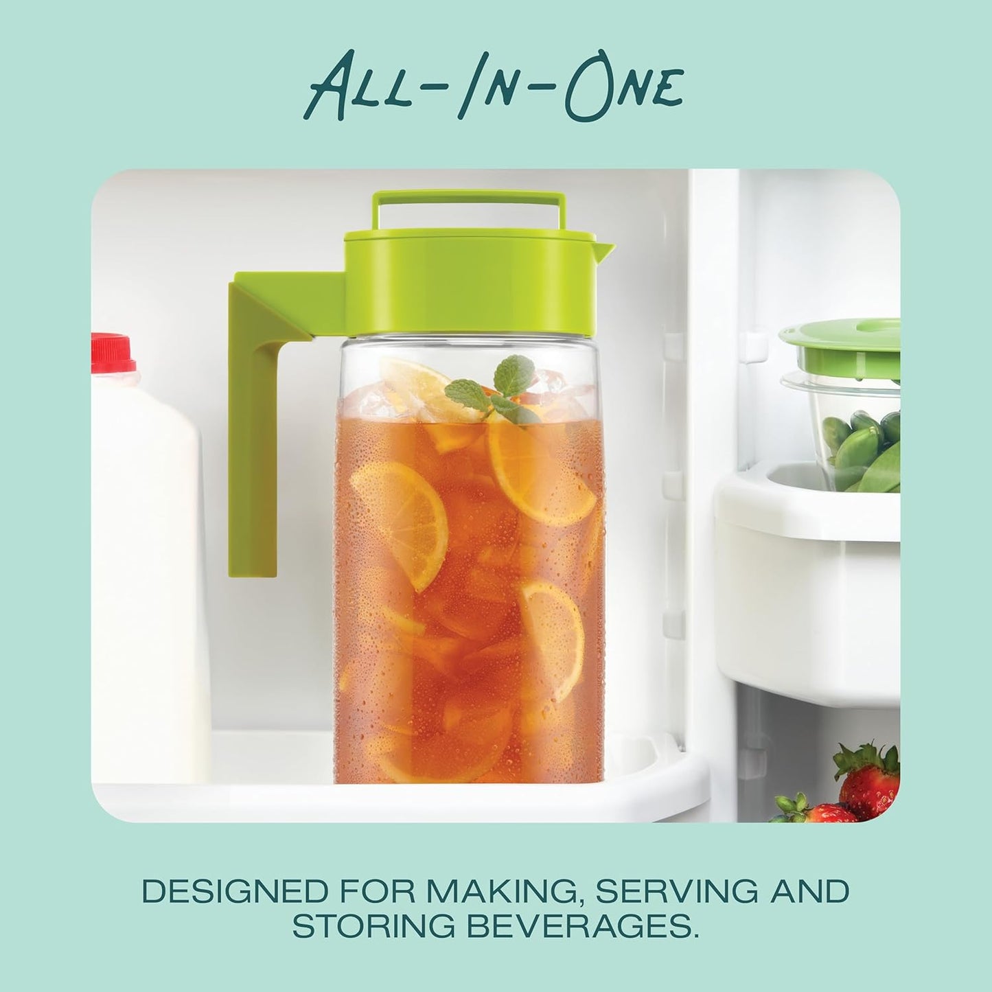 Takeya Airtight Pitcher - Everyday-Use for Iced Tea & More - Clear with Lid - Lightweight Kitchen Essential - Spill-Proof & Durable Kitchenware - 2 Quart, Raspberry