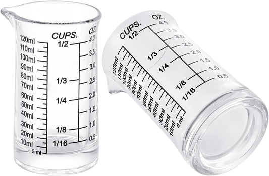 Ackers 4oz Glass Measuring Cup ? Shot Glass with Ounce,Ml,Cups Markings for Kitchen & Bar(Pack of 2)