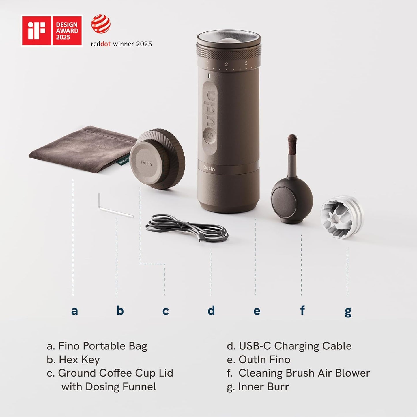 OutIn Fino Portable Electric Coffee Grinder, Coffee Stand