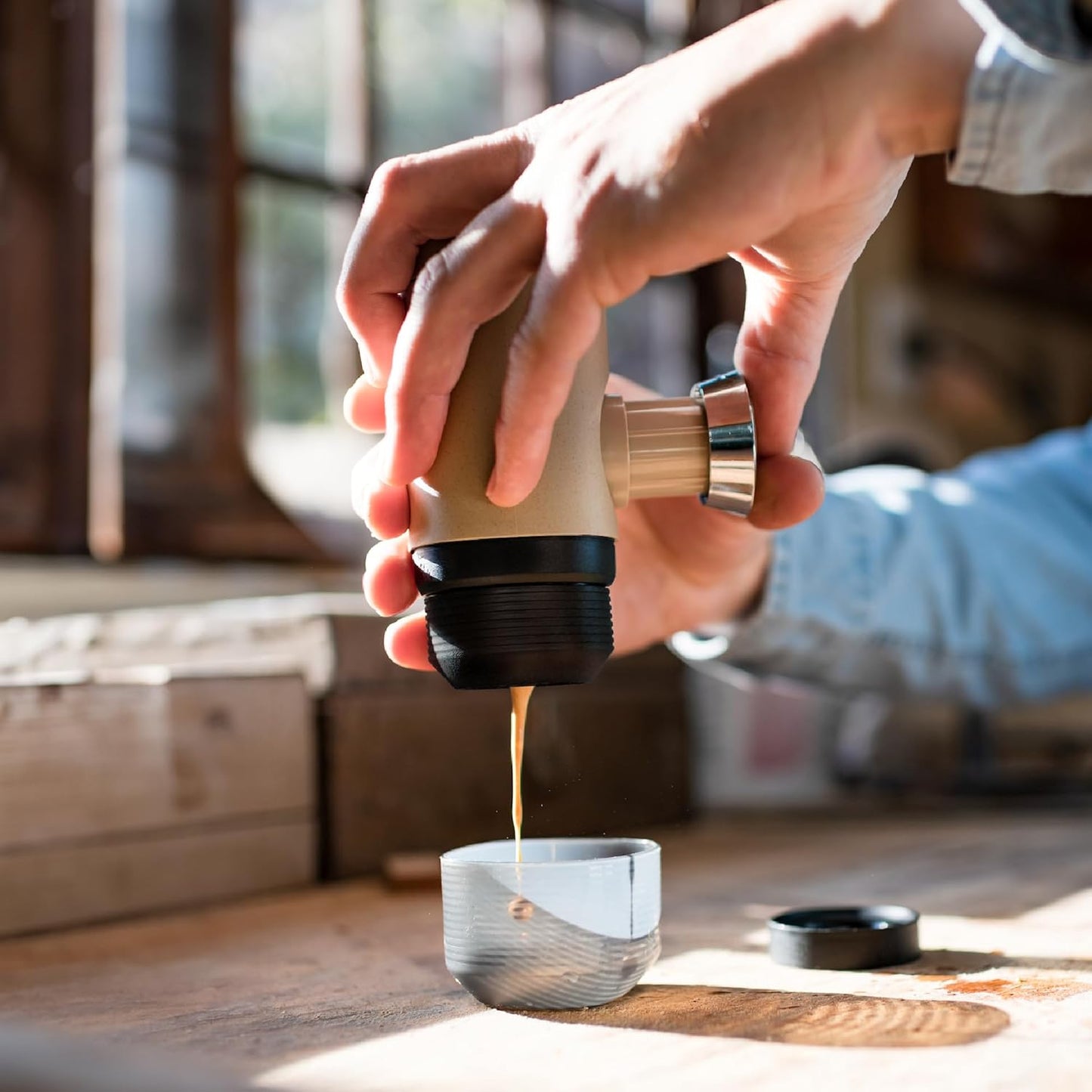 WACACO Minipresso NS2, Portable Espresso Maker Compatible with NS Original Capsules and Compatibles, Manually Operated, 18 Bar Small Handheld Coffee Machine for Travel, Camping