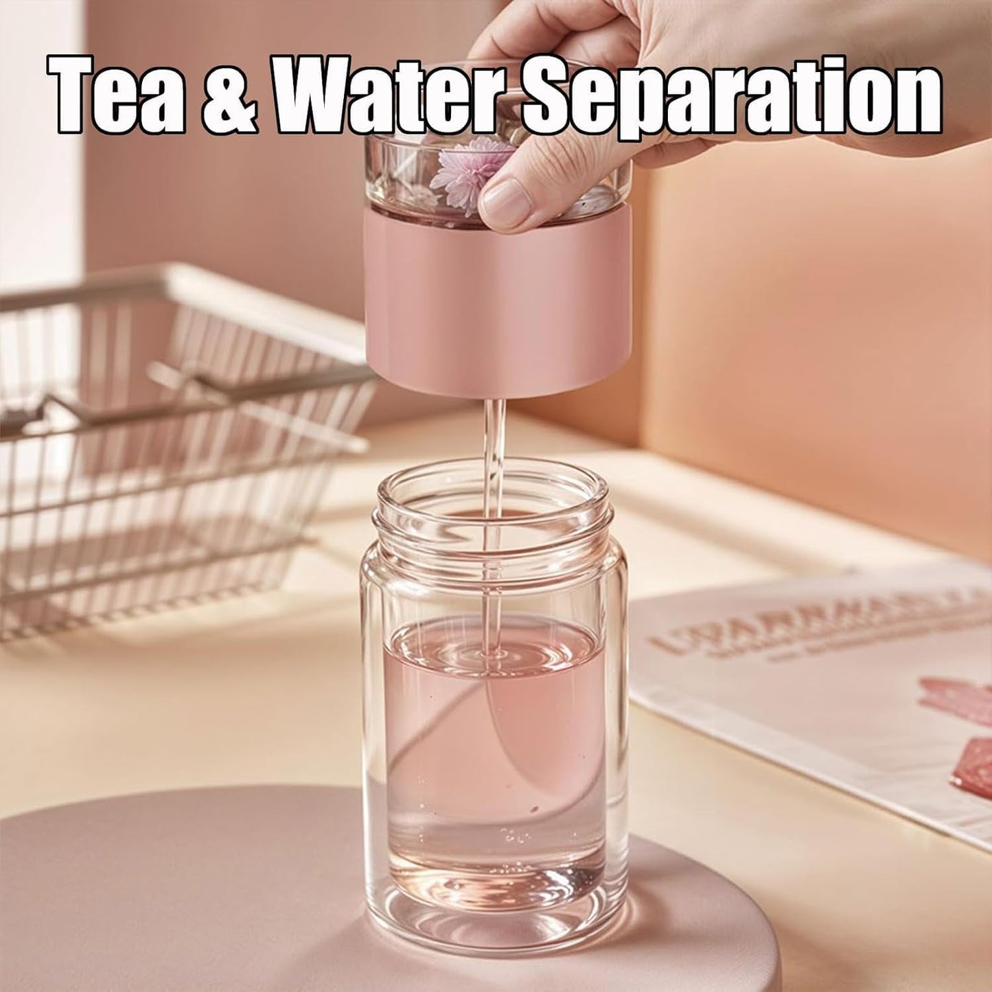 Tryteava Glass Infuser, Tryteava 3-in-1 Smart Tea Infuser, Portable Glass Double Wall Tea Infusers Bottle, with Stainless Steel Filter, Hot & Cold Brew, For Loose Leaf, Office Home (Green, 280ml)