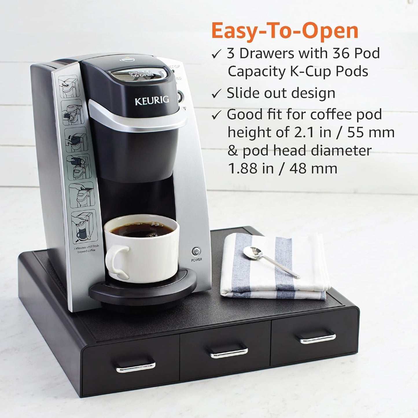 Amazon Basics Coffee Pod Storage Organizer Drawer for K-Cup Pods, 36 Pod Capacity, Black