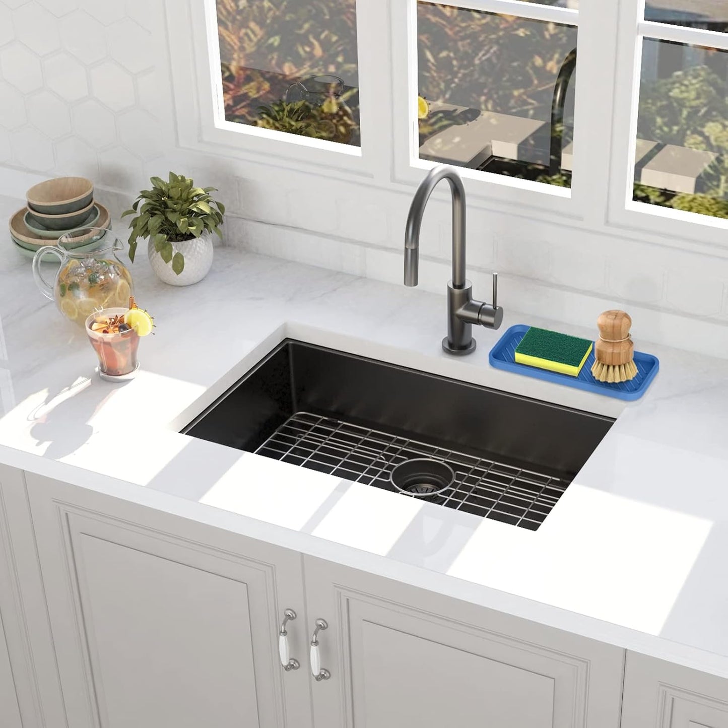EG-SIPRO Kitchen Sink Organizer Tray,Sponge Holder for Kitchen Sink Bathroom Counter Tray Sponge Caddy Silicone Soap Holder for Soap dispenser, Bottle, Dishwashing Accessories(2-pack)