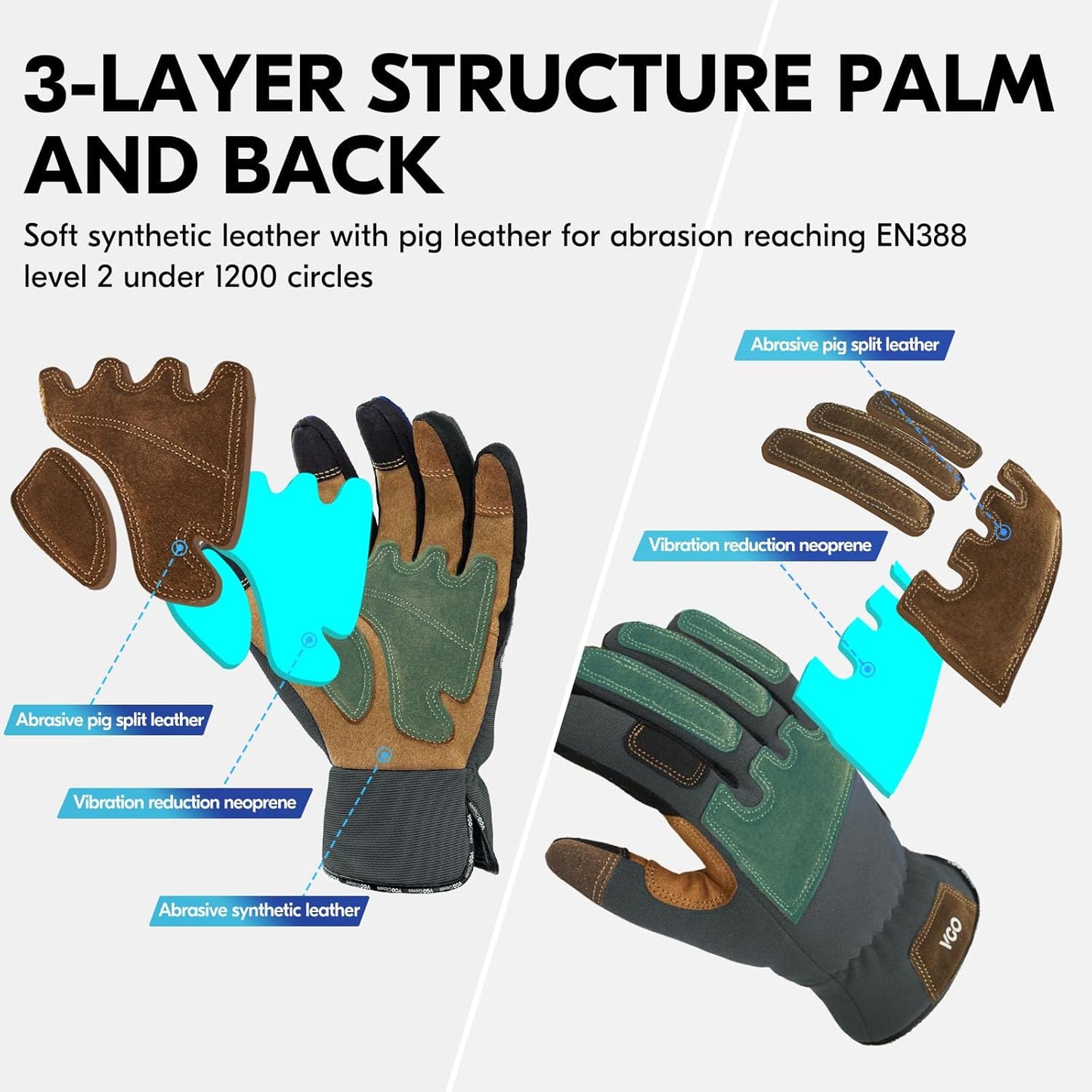 Vgo... 1-Pair Gardening Gloves Men, Safety Work Gloves, Puncture-proof, Thornproof, Touchscreen (SL7475)