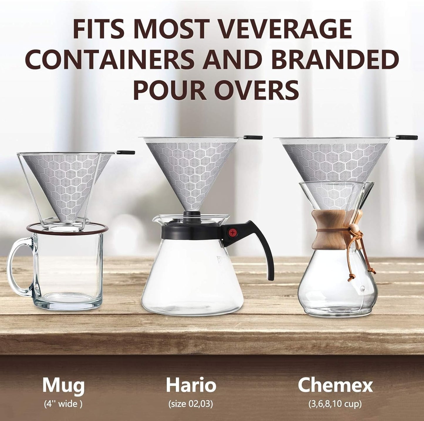 Pour Over Coffee Dripper, Reusable Stainless Pour Over Coffee Maker for (1-4 Cup), Easy to Clean Paperless Pour Over Coffee Maker, Fine Mesh Coffee Strainer with Stand and Bonus Brush