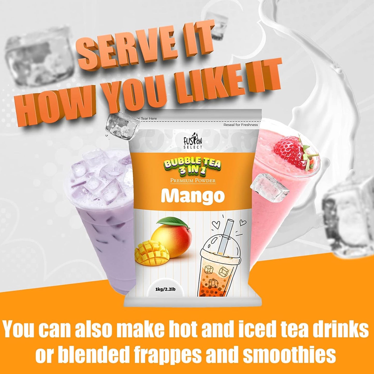 Fusion Select 2.2lb Taro Milk Tea Powder - Instant 3-in-1 Drink Mix with Cream & Sugar for Hot or Cold Blends or Frappes