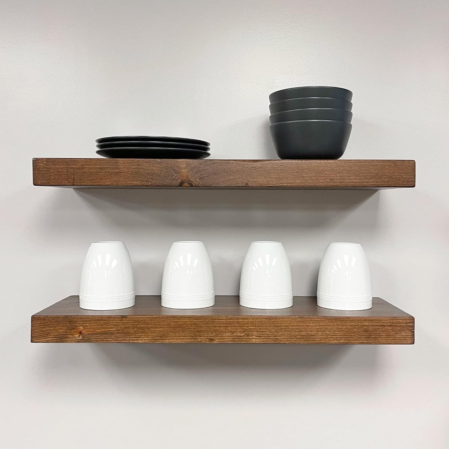 URBANDI, Rustic Floating Shelves, Set of 2, Hidden Bracket, Solid Wood, Heavy Duty, Wall Mounted Shelves, (Provincial, 12Wx6D)