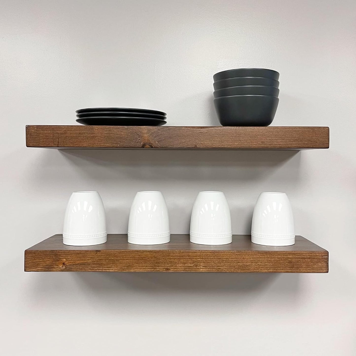 URBANDI, Rustic Floating Shelves, Set of 2, Hidden Bracket, Solid Wood, Heavy Duty, Wall Mounted Shelves, (Provincial, 60Wx6D)