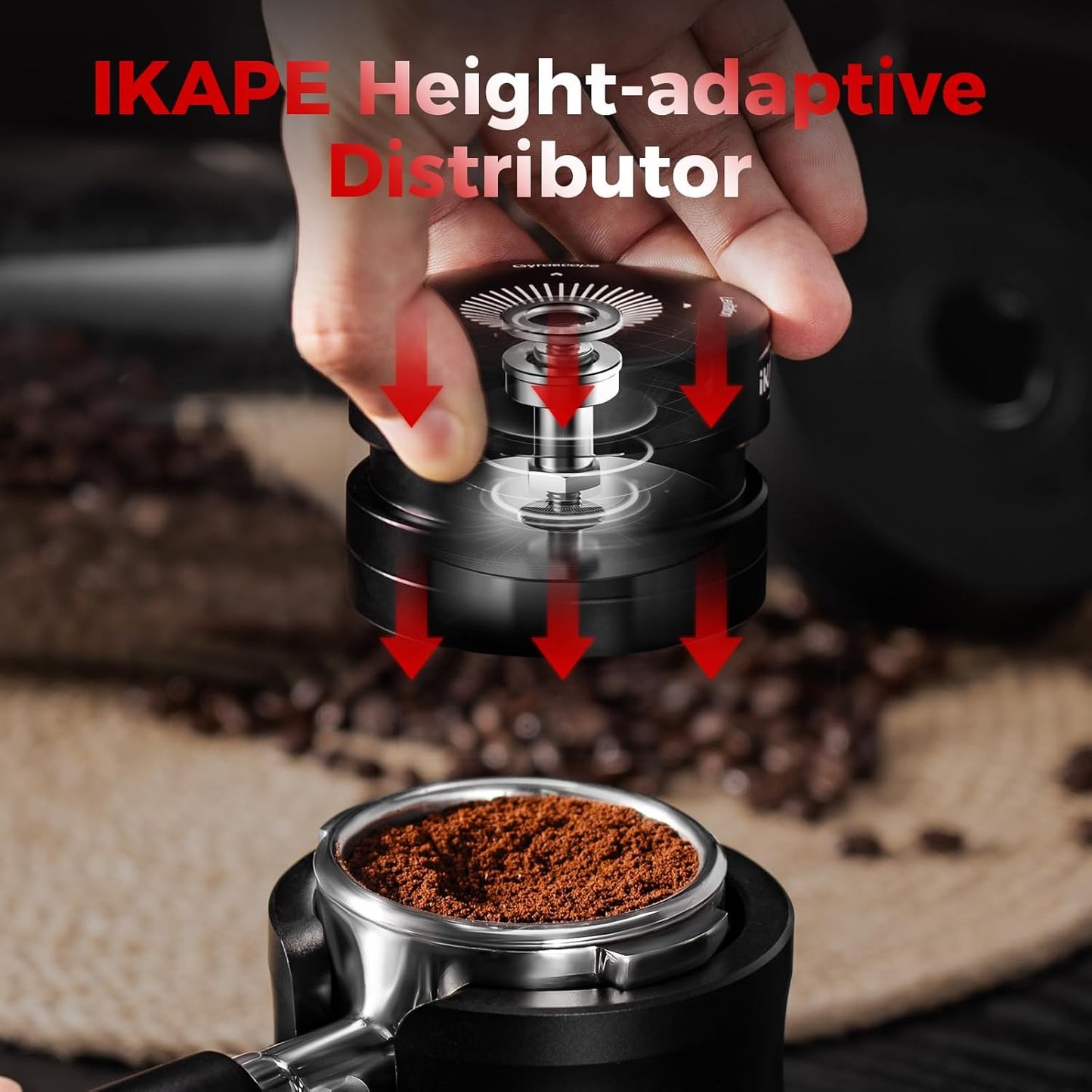 IKAPE 53.3MM Espresso Distributor, Dual-Bearing & High-Speed Rotation Coffee Distributor, Coffee Leveler, Espresso Tamper Tool, Adaptive Height Coffee Leveler for 54mm Portafilters