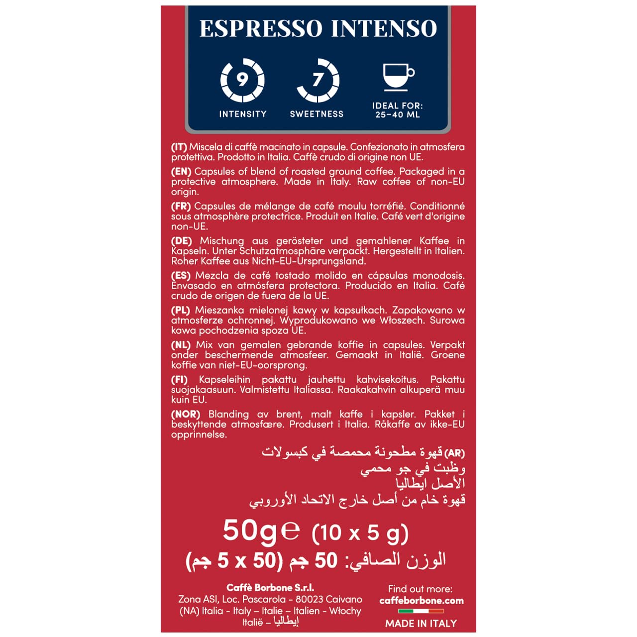 Caffe Borbone Aluminum Coffee Pods Compatible with Nespresso Original Machines, Espresso Intenso, Medium Roast, Strong and Creamy, Genuine Italian Coffee - 50 Count