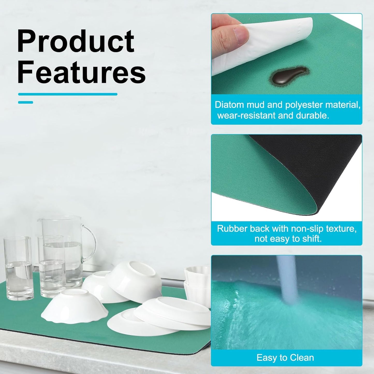 uxcell Silicone Mats for Kitchen Counter, 23.6" x 15.7" Non-Slip Countertop Protector Mat Heat Resistant Coffee Mat Waterproof Table Placemat, Green