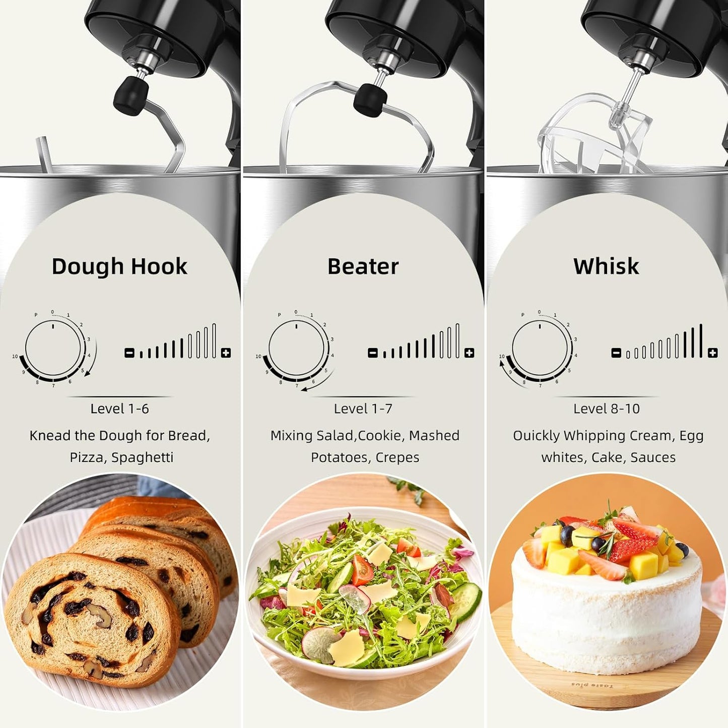 Electric Stand Mixer,10 Speeds Tilt-Head Food Mixer, 3-IN-1 Kitchen Mixer for Daily Cooks with 6 QT Bowl,Dough Hook, Beater, Whisk (Morandi Green)