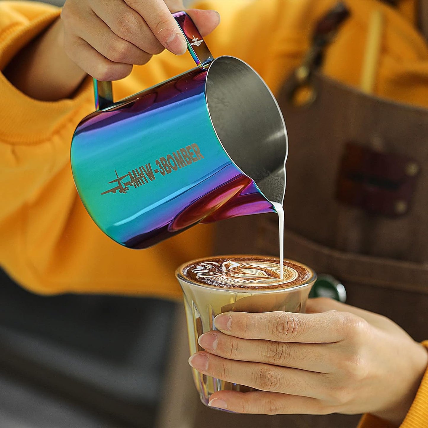 MHW-3BOMBER Milk Frothing Pitcher 16.9oz/500ml Latte Art Pitcher Stainless Steel Espresso Steaming Pitcher Colorful Barista Milk Jug P5911C-OS