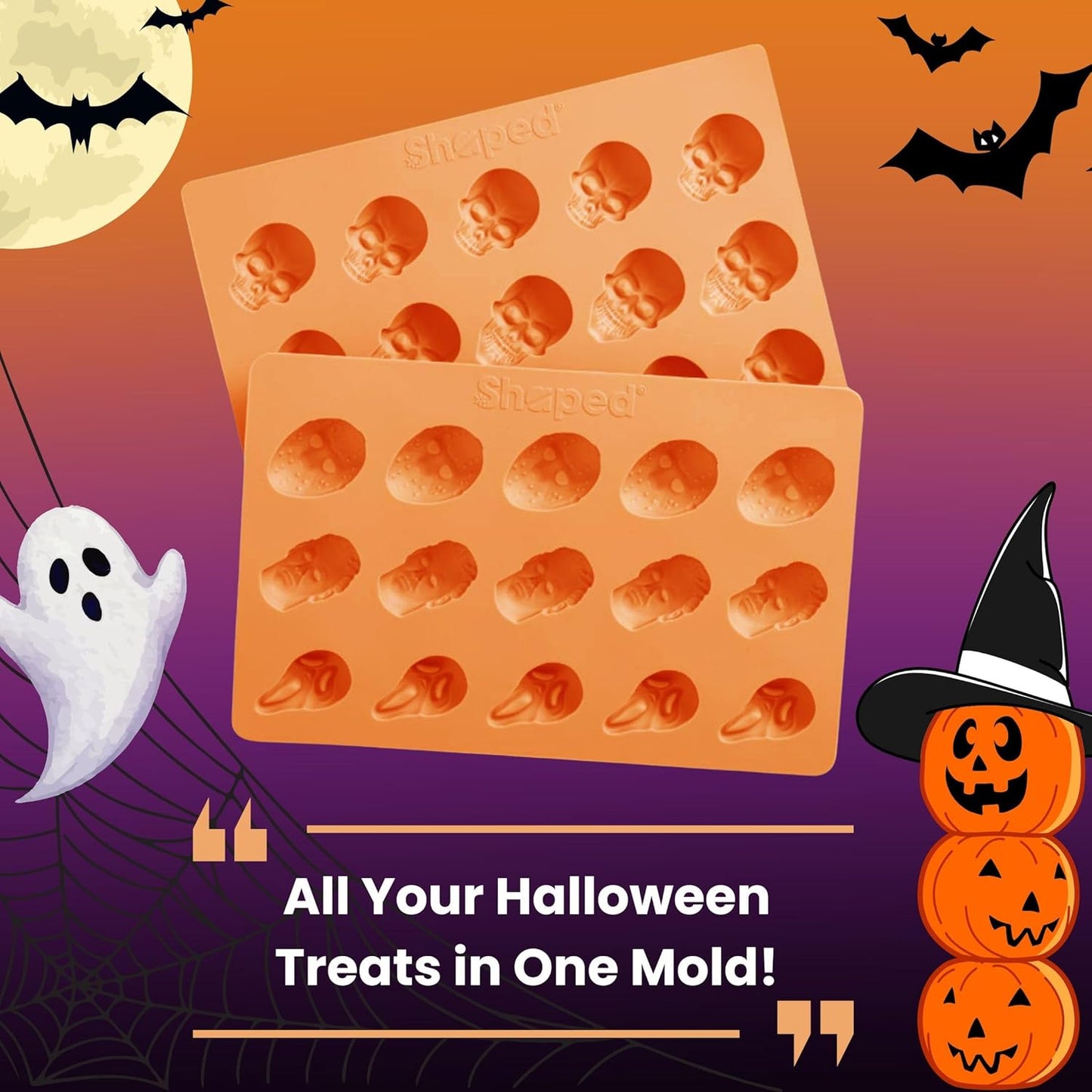 ShapedIceMolds Horror Movie Character Molds – Halloween Silicone Molds for Chocolate, Candy, Resin, Crafts – 3D Scary Film Icons for Party Treats & DIY Decor (Orange)