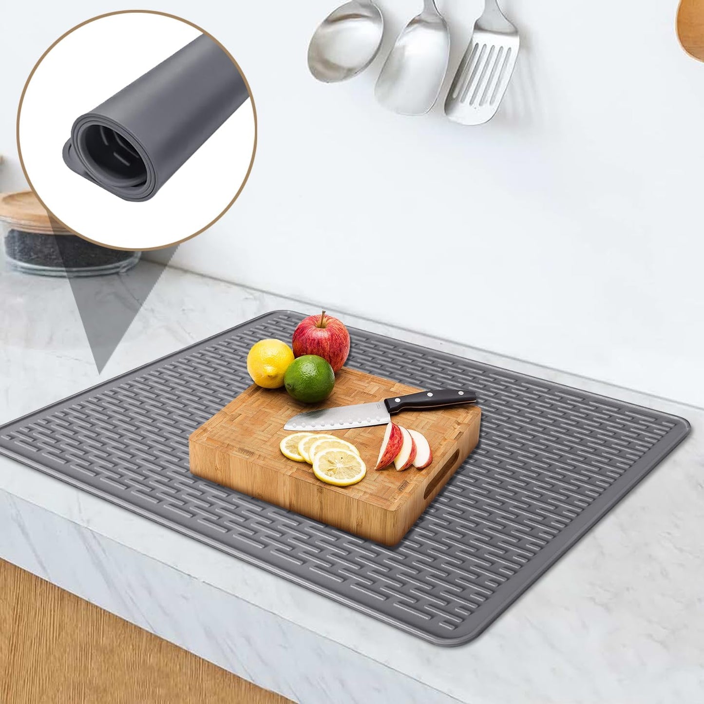 Golener Silicone Stove Top Cover - 36.5" x 20.5" Stove Top Protector for Electric Stove, Food Grade, Foldable, Easy Clean, Heat-resistant Silicone Mat for Glass Stove Top, Large Dish Drying Mat, Grey